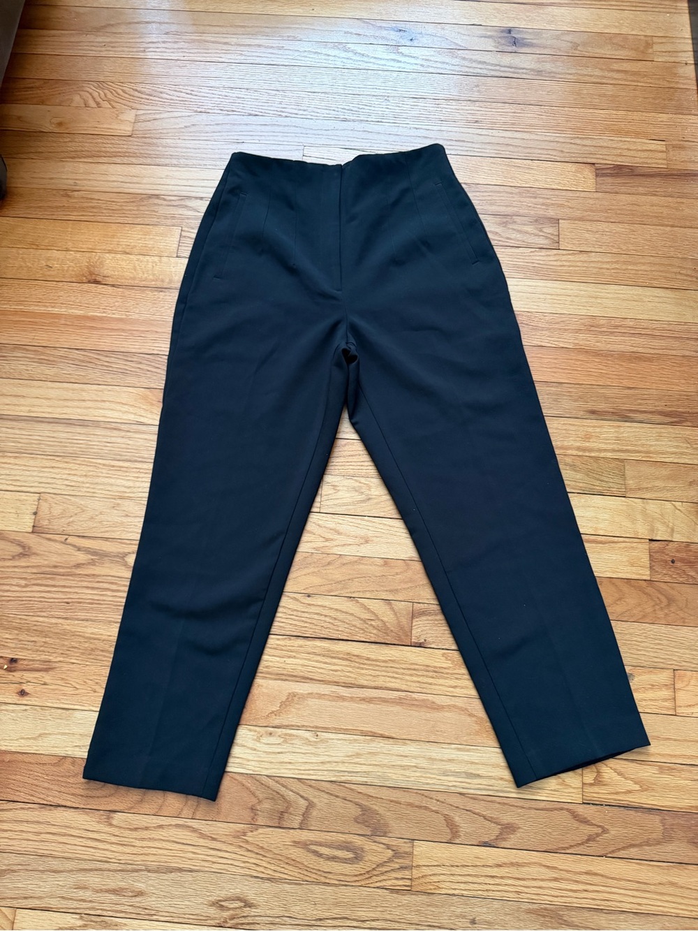 Zara Black High-Waist Tapered Dress Pants Endless tailored flat sz L flat seems
